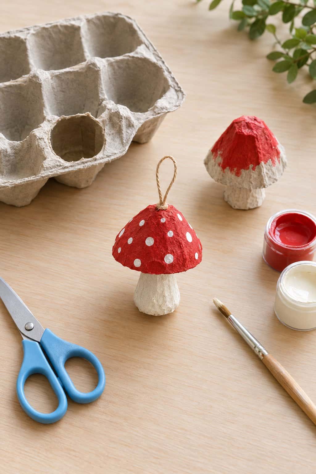 How to Make an Egg Carton Mushroom Ornament for Your Tree