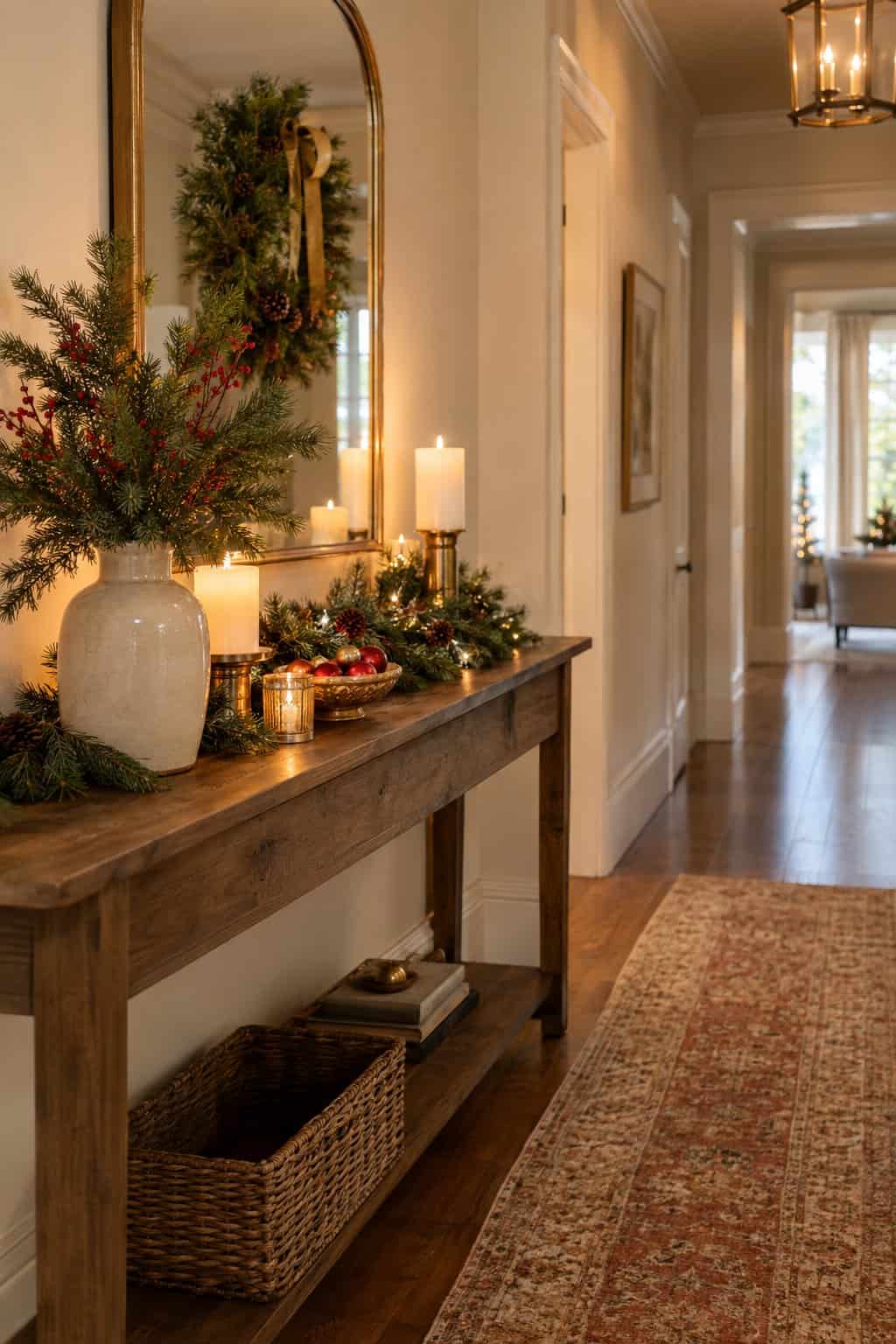 20 Hallway Table Christmas Decor Ideas for Small Spaces
